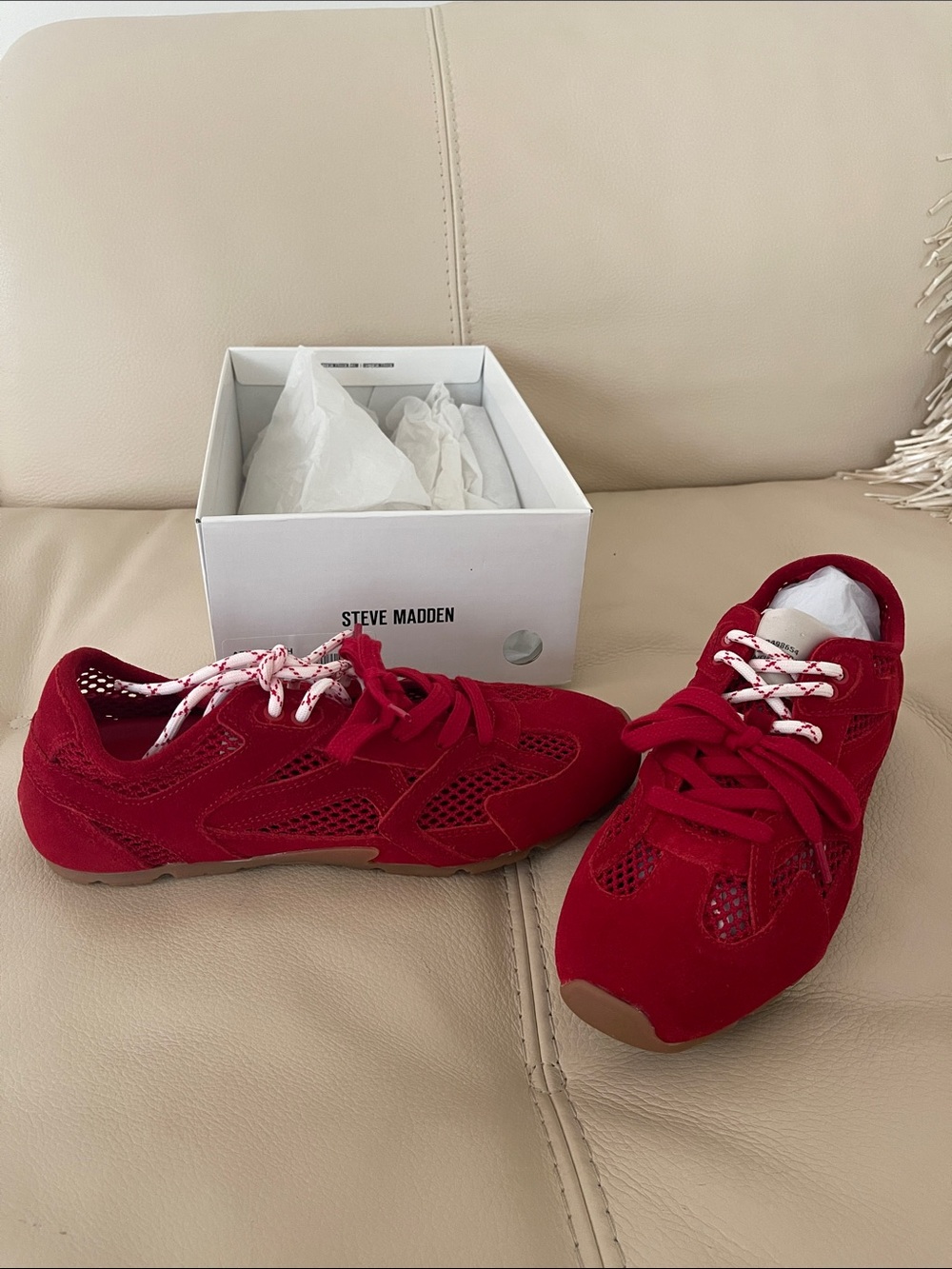 Steve Madden Red Suede & Mesh Sneakers